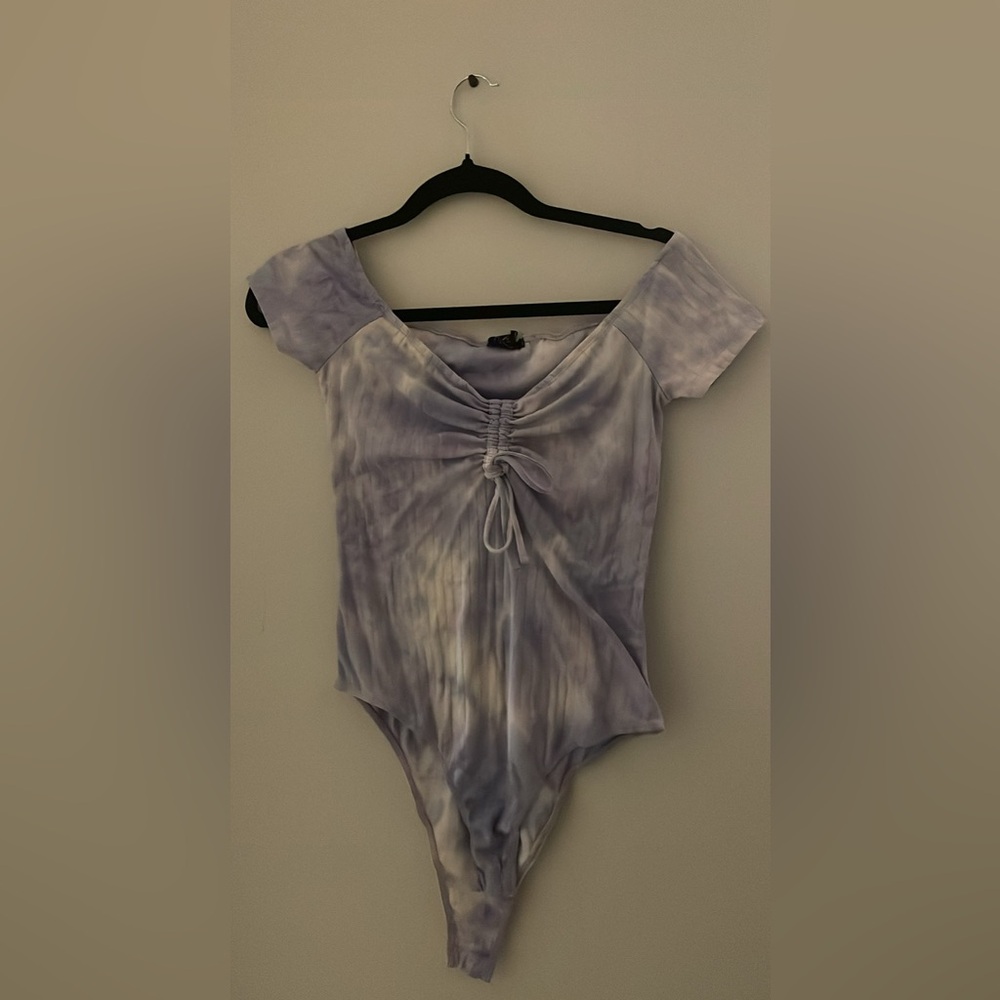 Blue Tie-Dye Off-Shoulder Bodysuit
